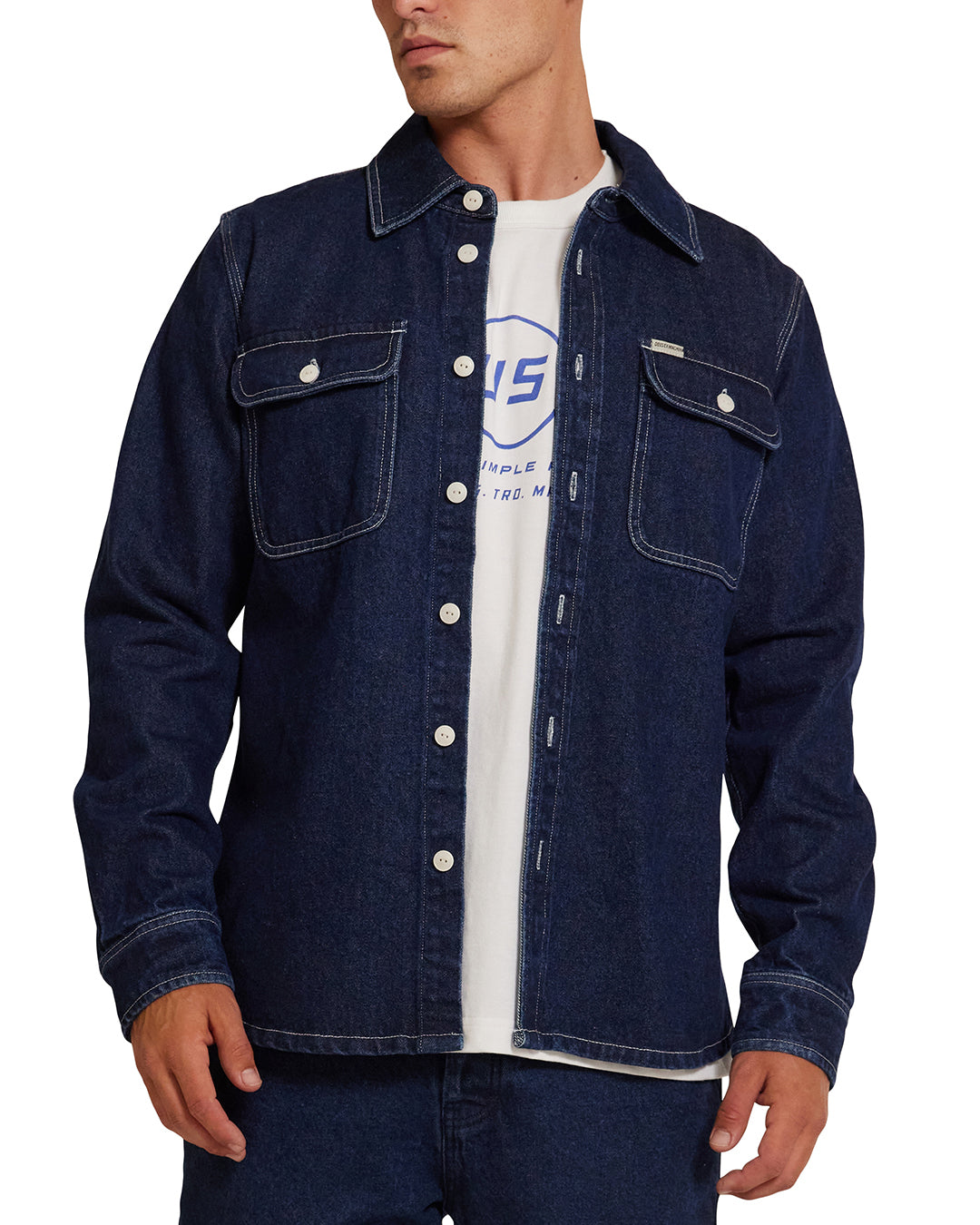 Vacay  Denim Shirt - Blue Indigo|Model