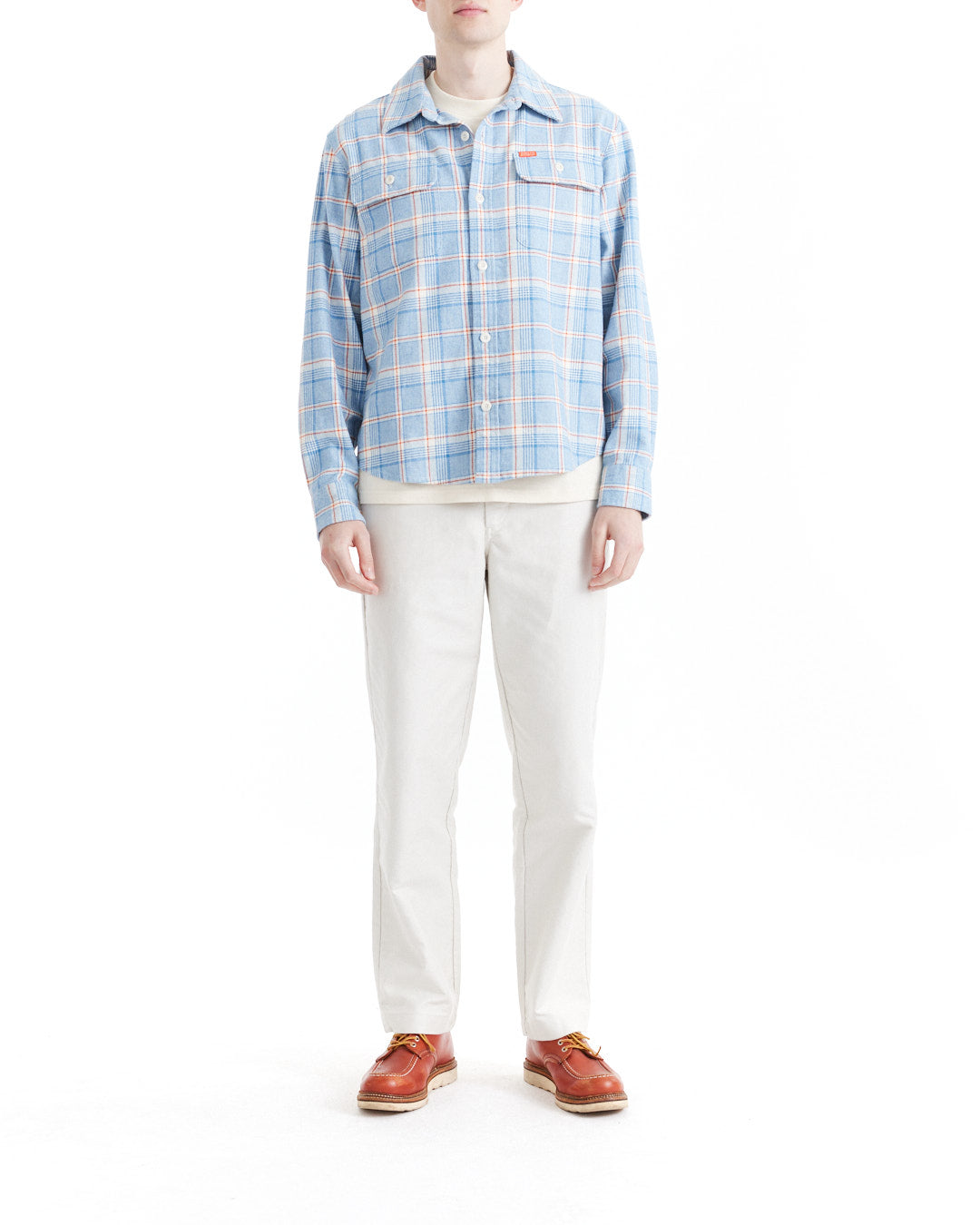 vacay-check-shirt-sky-blue|Model