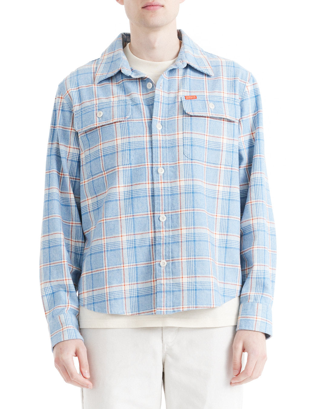 vacay-check-shirt-sky-blue|Model