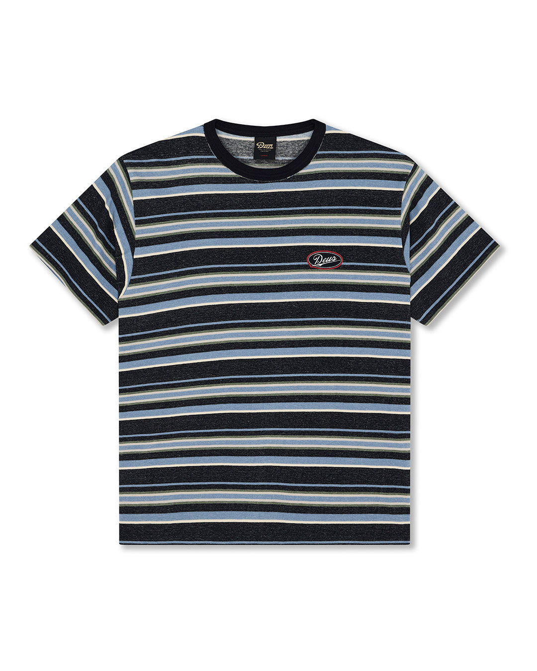 D262UTS230-Forecourt-Stripe-Tee-Navy|Flatlay