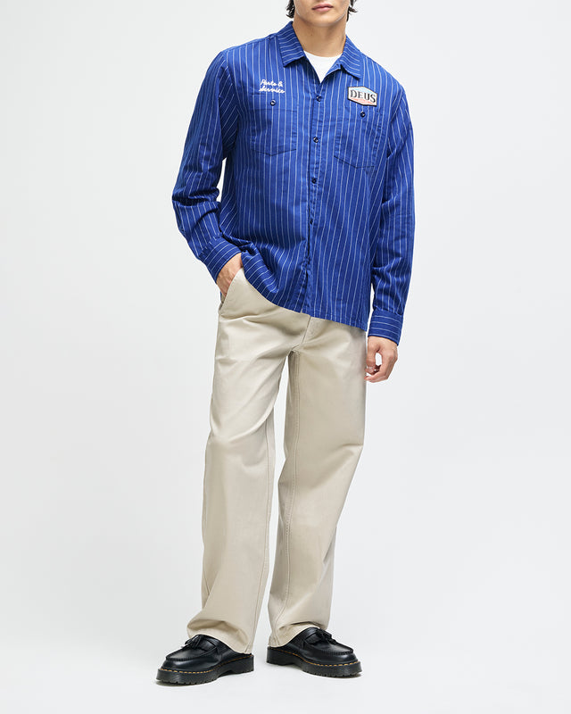 Forecourt Stripe Shirt - Mechanic Blue
