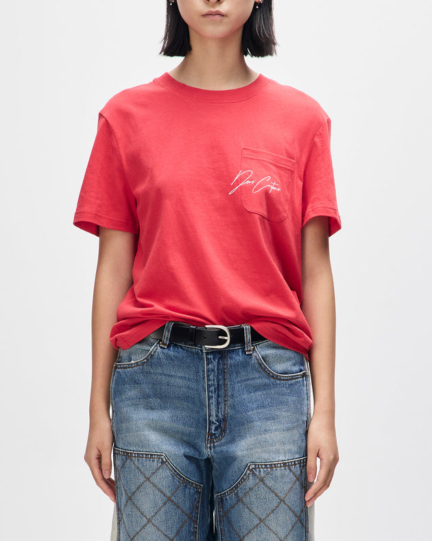 bird-scratch-tee-poinsettia-red|Model
