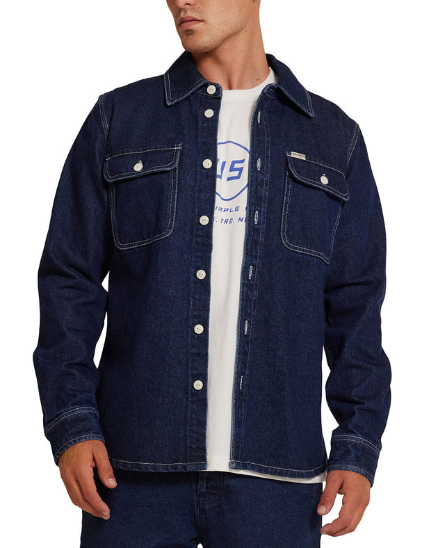 Vacay  Denim Shirt - Blue Indigo|Model