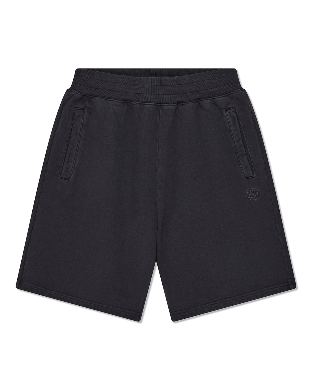 shield-garment-dyed-track-short-black|Flatlay