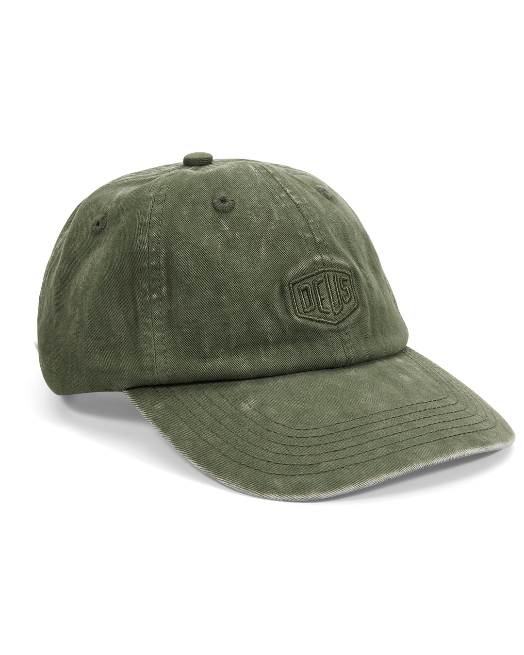 shield-garment-dyed-dad-cap-cypress-green|Model