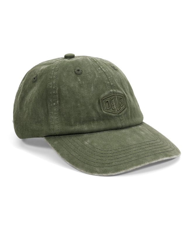 shield-garment-dyed-dad-cap-cypress-green|Model
