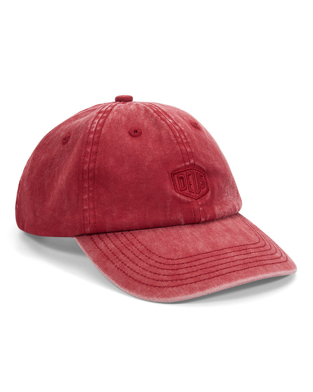 shield-garment-dyed-dad-cap-lava-falls-red|Model