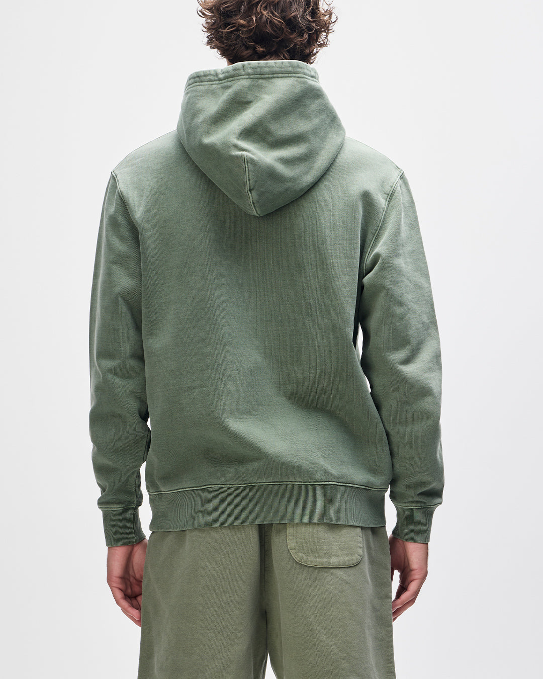 shield-garment-dyed-hoodie-cypress-green|Model