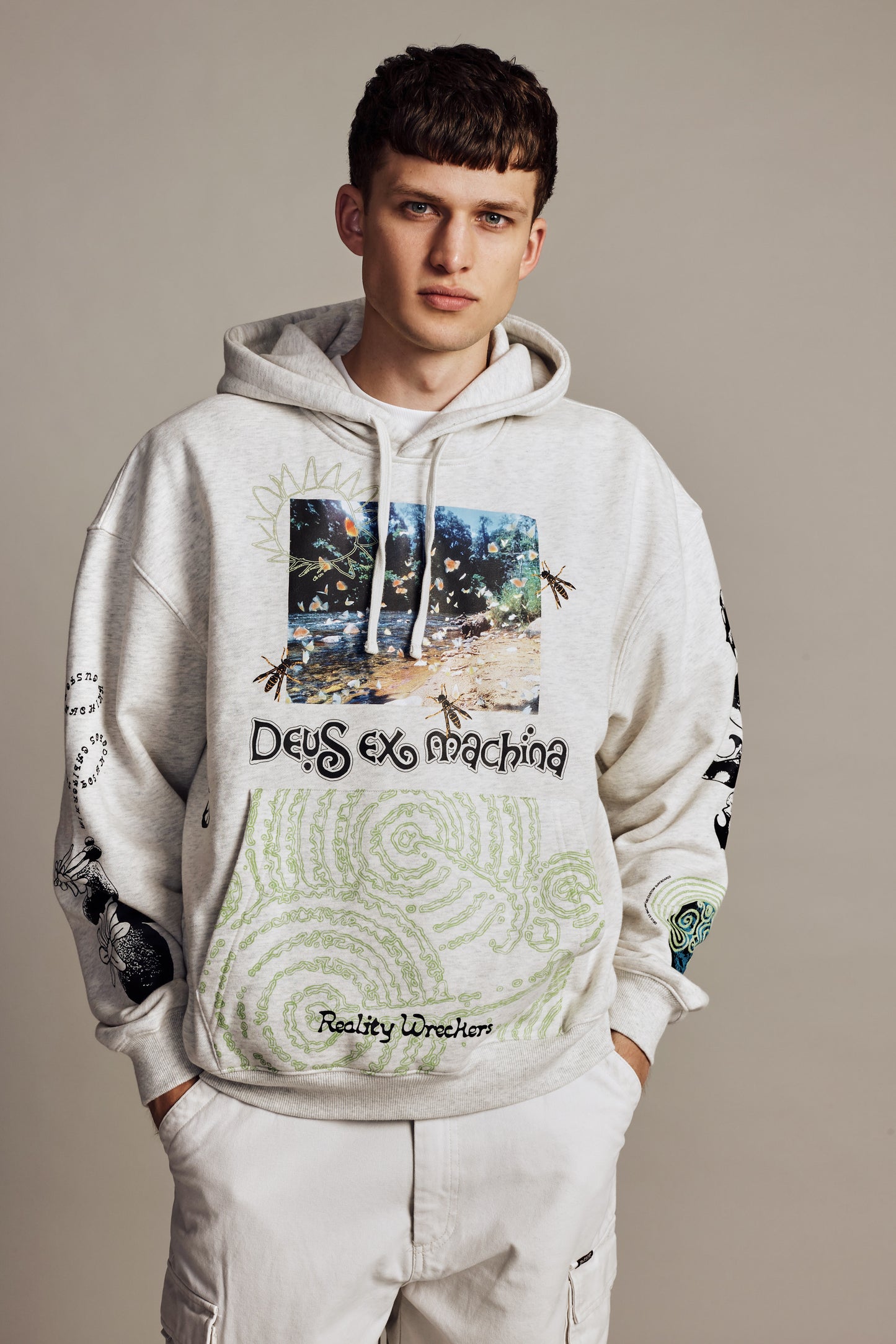 Deus Migration Hoodie Light Grey Marle|Model