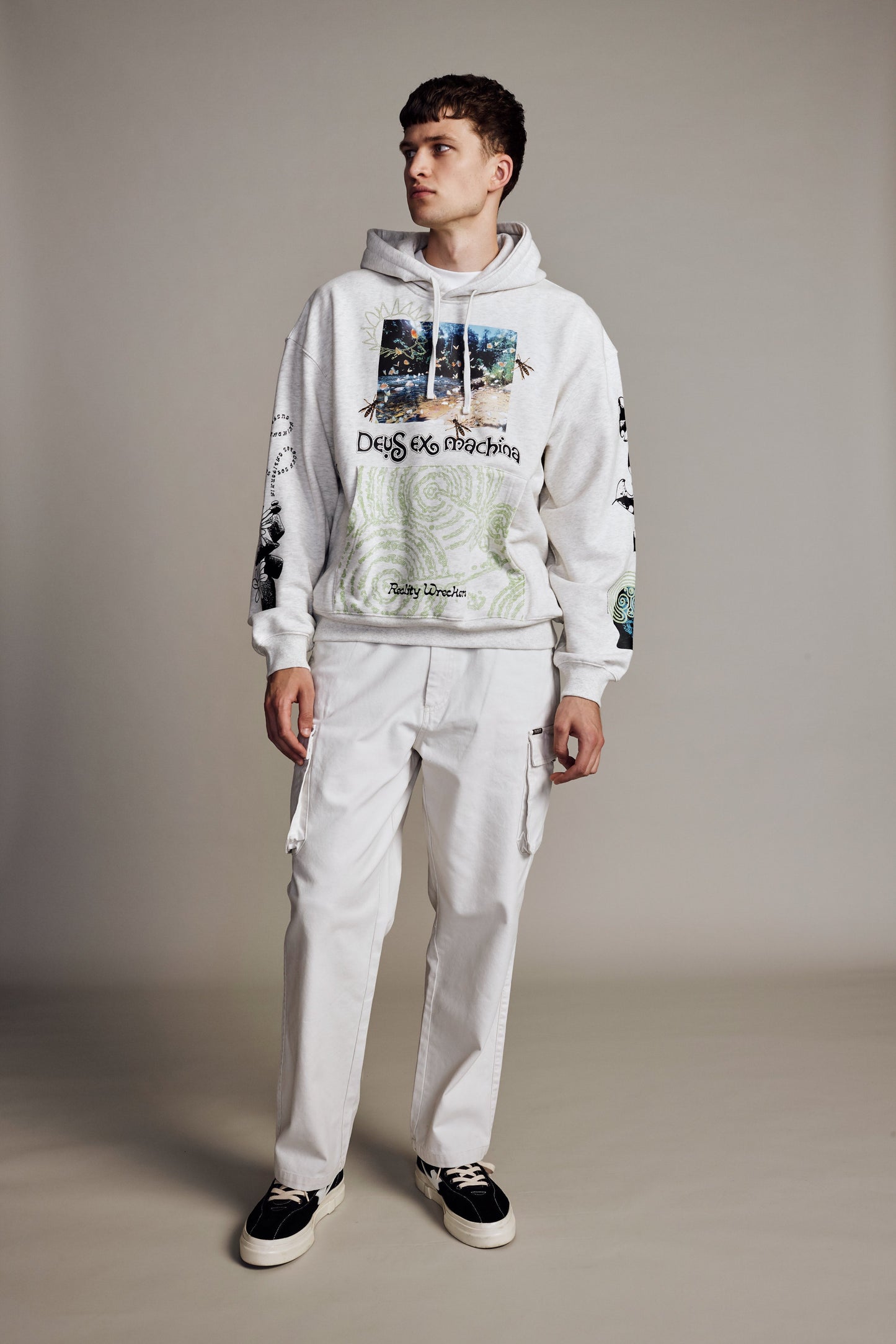 Deus Migration Hoodie Light Grey Marle|Model